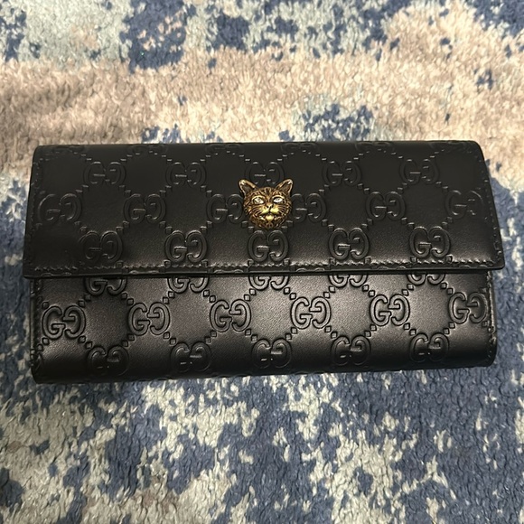 GUCCI GG Guccissima Swarovski Crystal Cat Long Wallet w/Box, Dust Bag - Picture 1 of 4